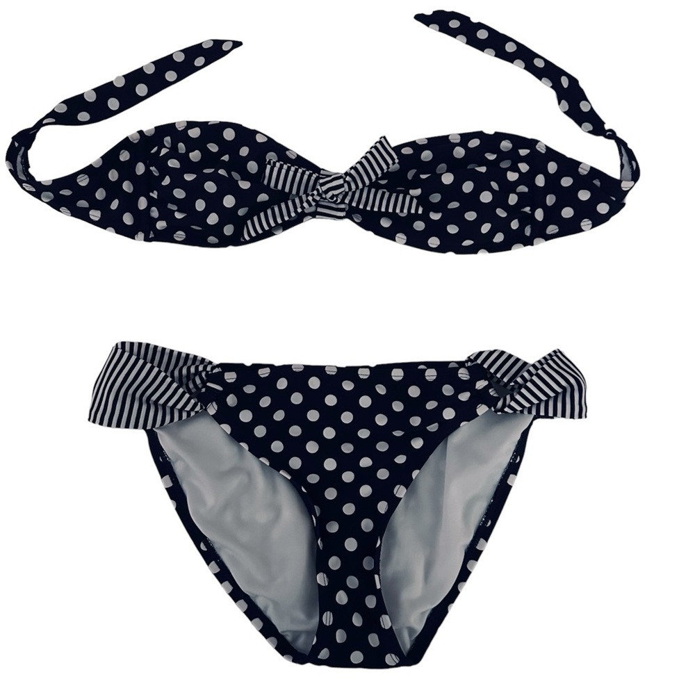 Xhilaration Navy & White Polka Dot Striped Bikini Size Large